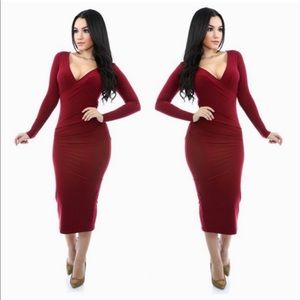 Burgundy long sleeve midi